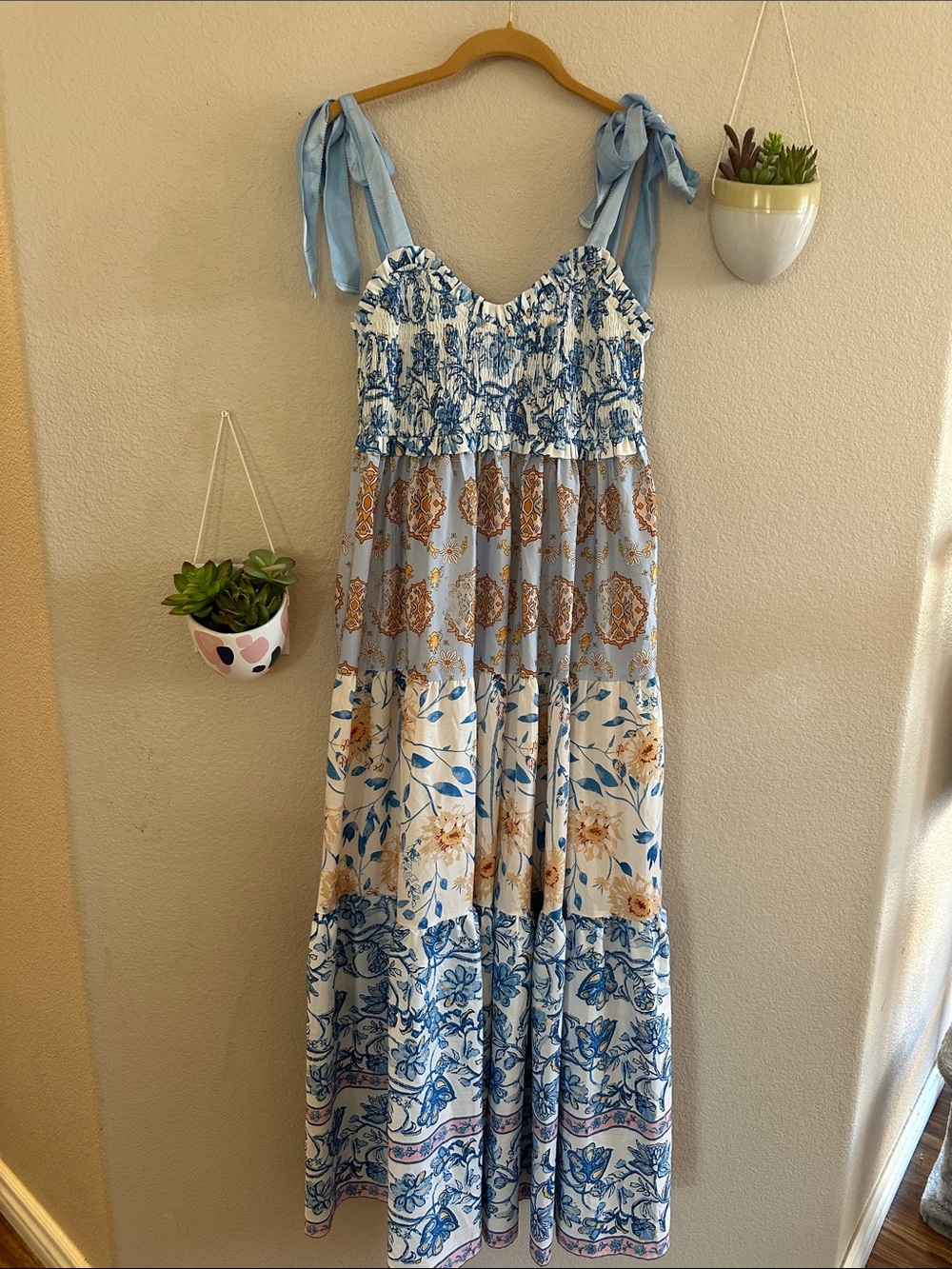 ModCloth Boho Tier Maxi Floral Tie Strap Dress Large
